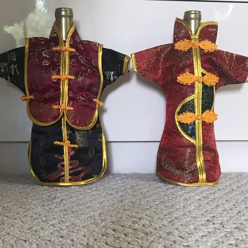 Wine Bottle Covers Pair of Asian Dress